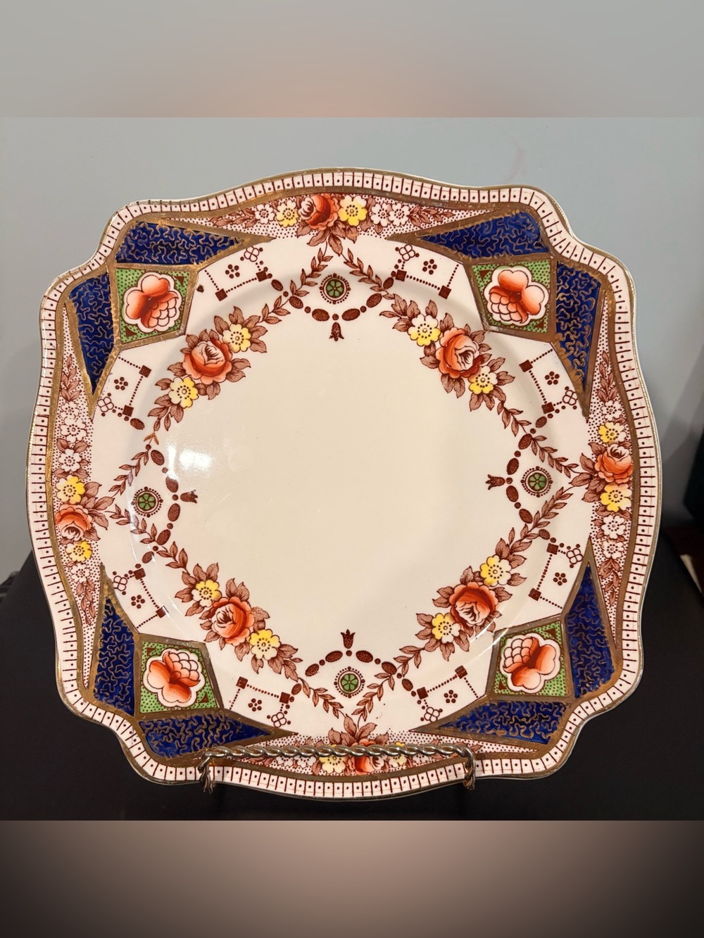 Stafford Floral Gold Blue Orange Serving Platter. 10 in.Excellent condition